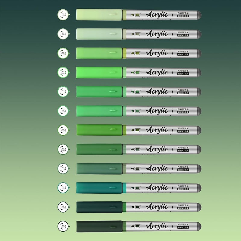 ZZWUAPT Green Acrylic Paint Pens,12 Color Paint Pen Markers,Brush Tip Paint Pens for Rock Painting Wood Glass Ceramic Canvas Stone DIY Crafts Making Art Supplies - Image 3